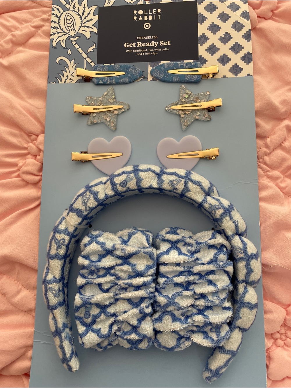 Roller Rabbit women's Blue Patterned Headband & Hair Clip Set